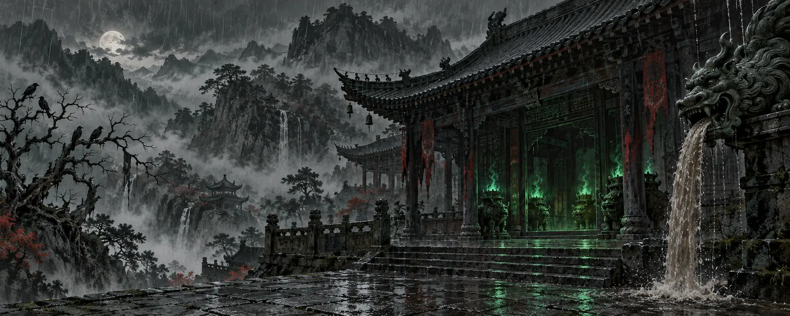 雨夜裡的玄元宗後山洗骨堂，獸爐燃著暗綠火光